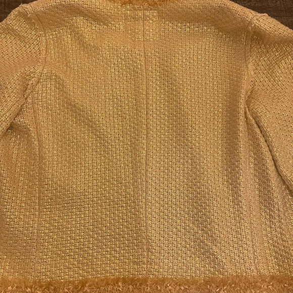 Le Superbe gold tweed blazer snap closures hot pink fringe detail NWOT Size Med - Picture 7 of 13